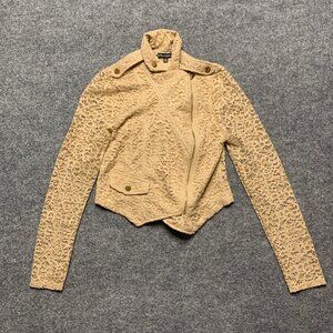 Chocolate Womens Moto Jacket Beige Lace Full Zip Epaulettes Waist Length Party S